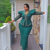 Elegant African Women’s Dress Suit – Luxury Mesh Fabric Fashion